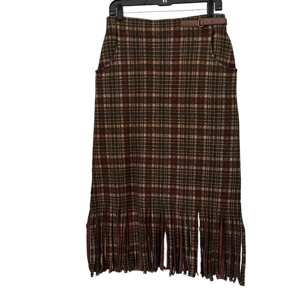 Double RL RRL Fringe Plaid Wool Skirt, Sz 4 - Picture 4 of 16